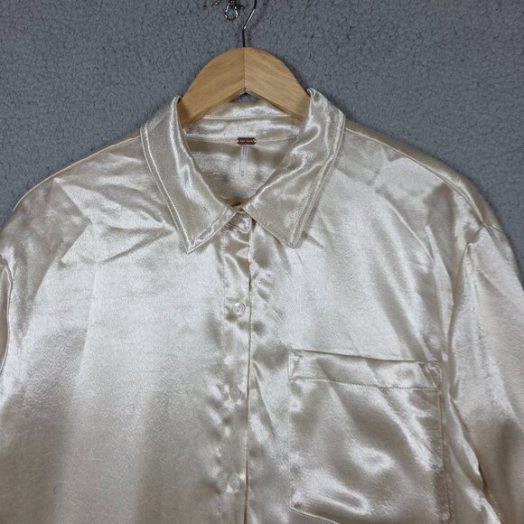 Free People Shirt Womens Size Medium Shooting For The Moon Button Down Satin - Picture 4 of 15